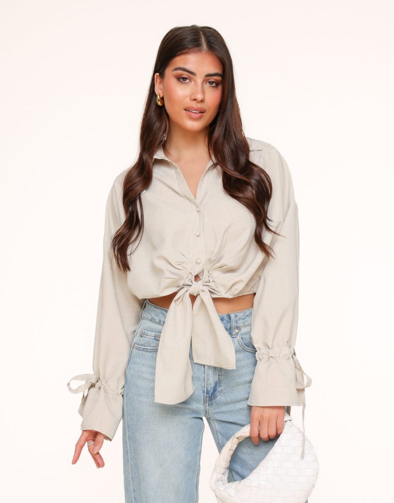Beige Gestrikte Cropped - Blouse | Olivia & Kate