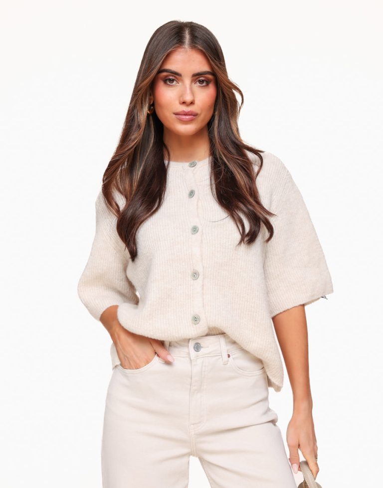 Creme Gebreide 3/4 Mouwen - Vest | Olivia & Kate