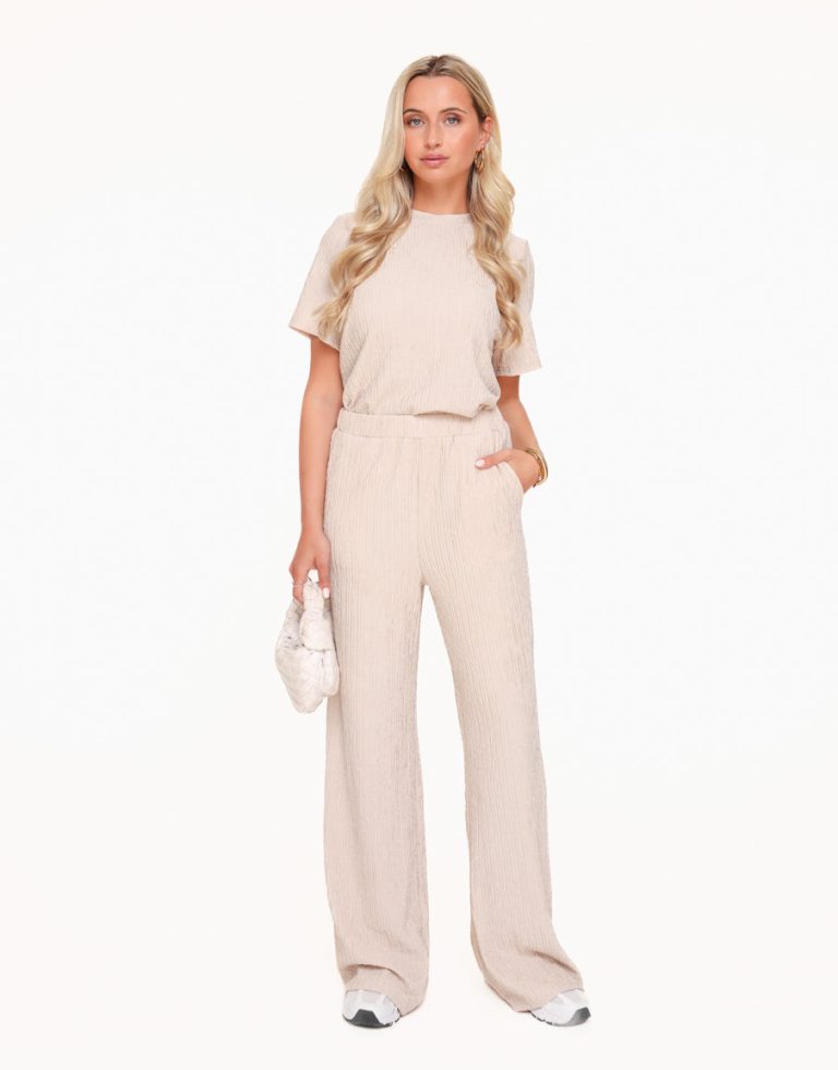 Beige Plisse - Broek | Olivia & Kate