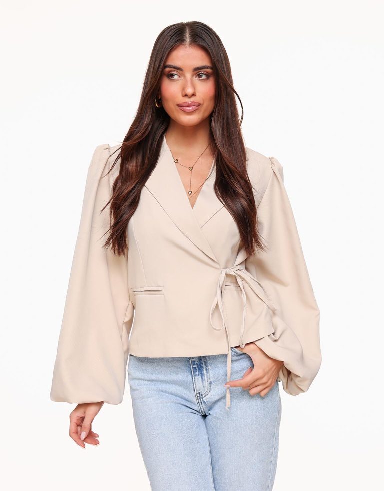 Beige Pofmouwen Wikkel - Blazer | Olivia & Kate