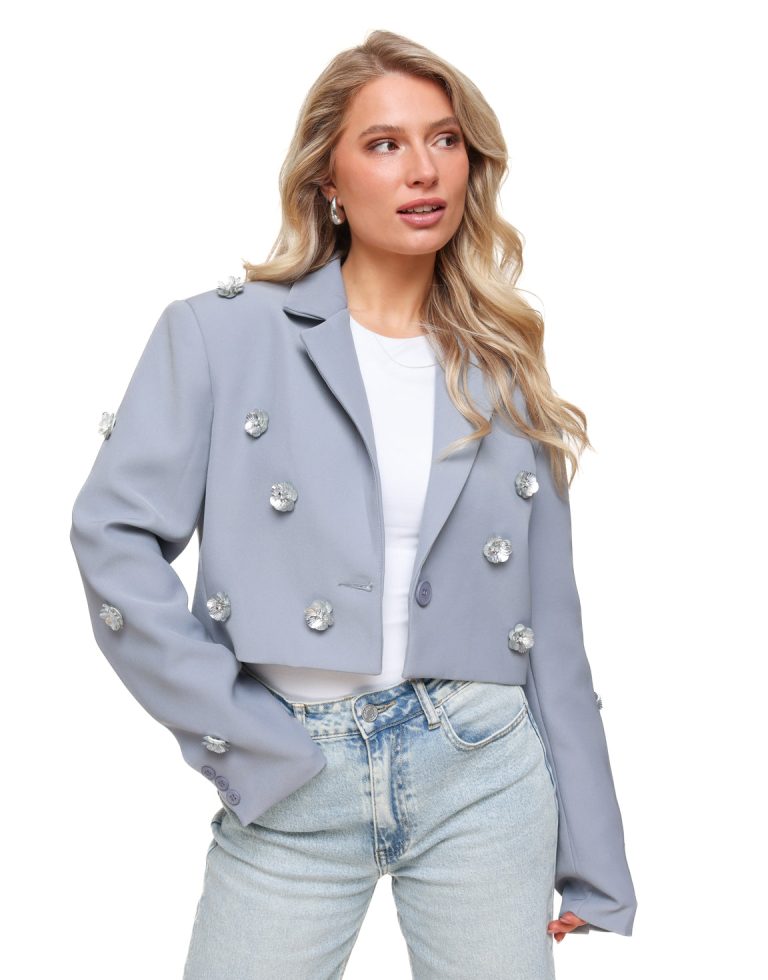 Blauwgrijze Statement Bloemen Cropped - Blazer | Olivia & Kate
