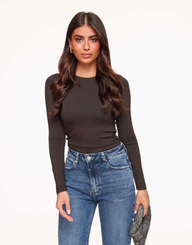 Donkerbruine Basic LS - Top | Olivia & Kate