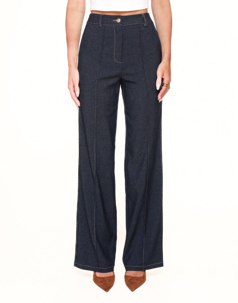 Donkerblauwe Denim Wijde - Broek | Olivia & Kate