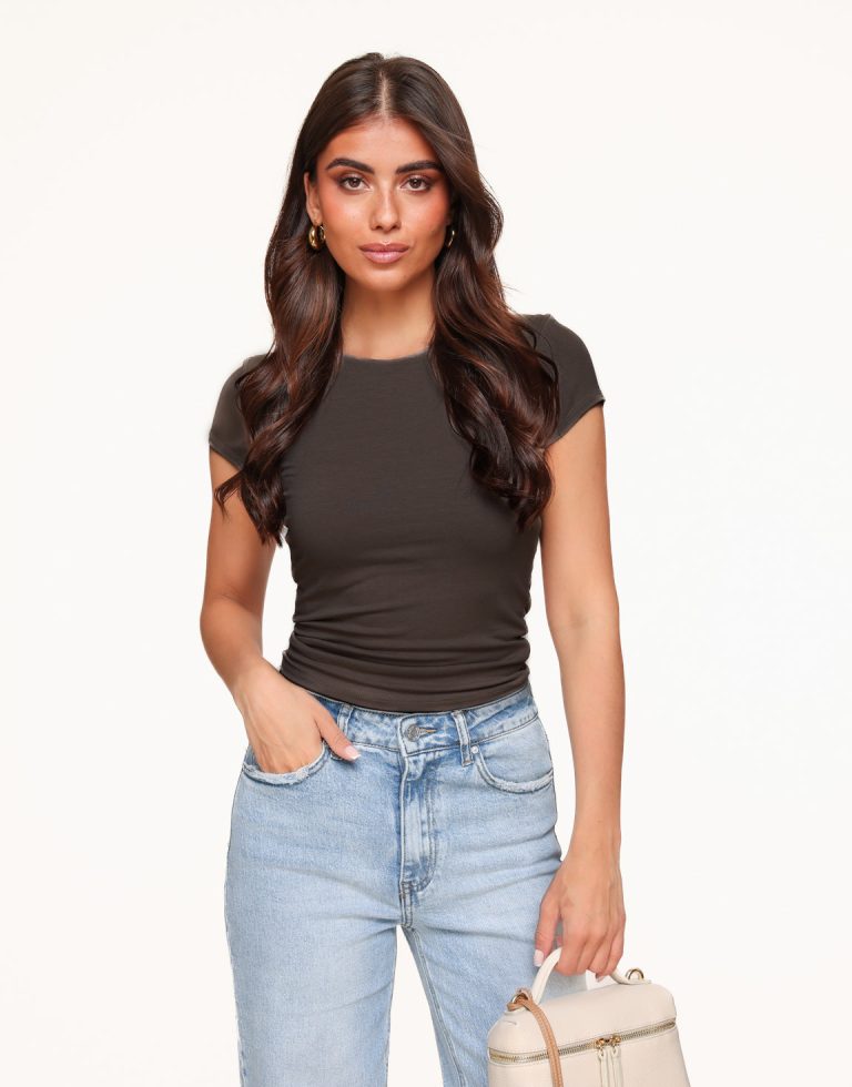 Donkerbruine Basic SS - Top | Olivia & Kate