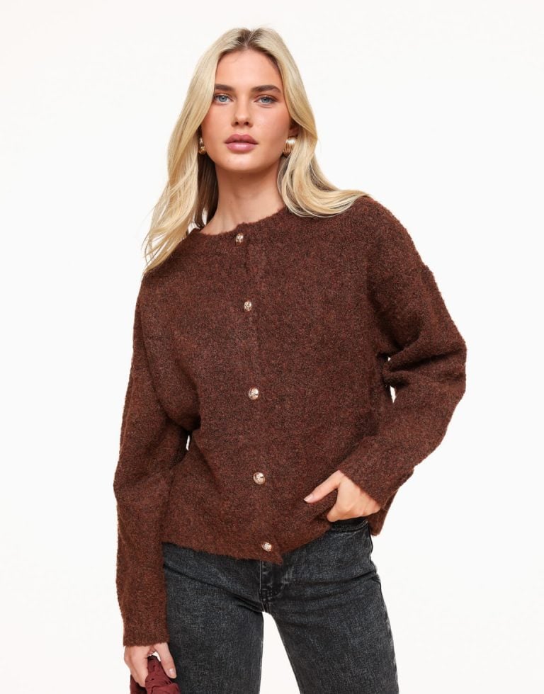 Donkerbruine Hoge Hals Gebreide - Vest | Olivia & Kate