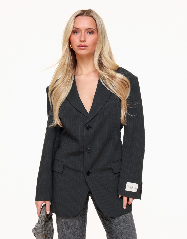 Donkergrijze Getailleerde Gestreepte - Blazer | Olivia & Kate