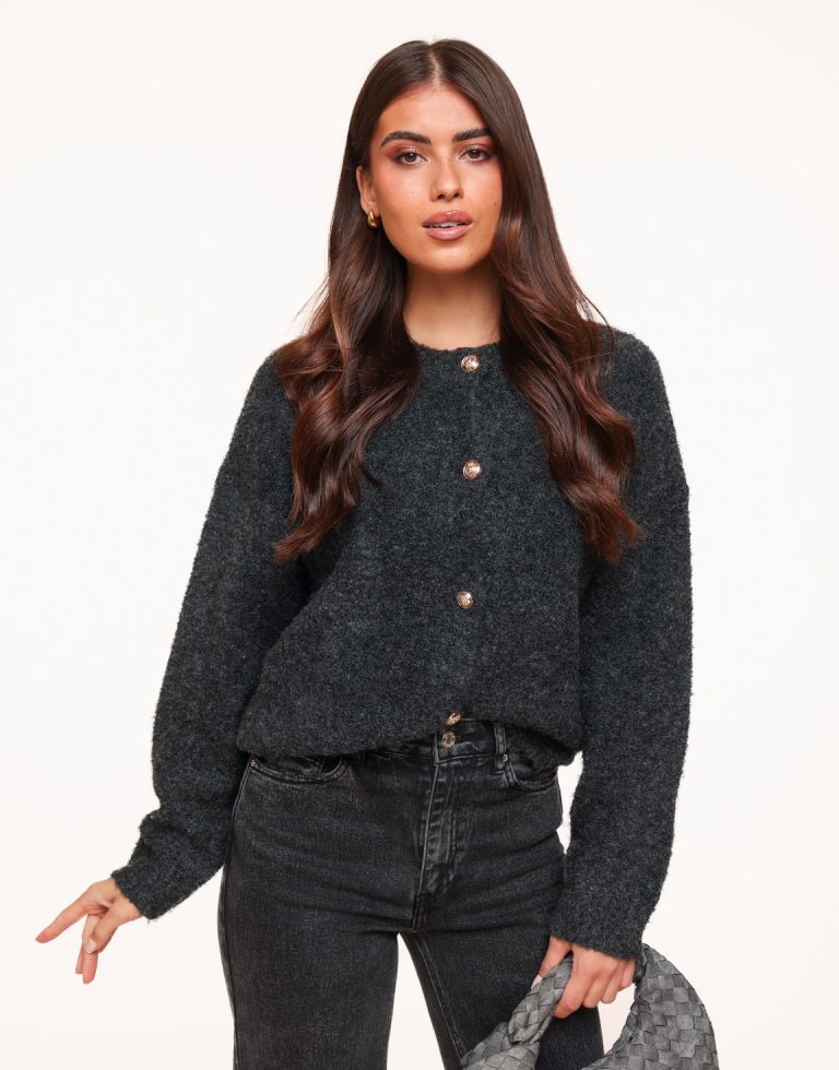 Donkergrijze Hoge Hals Gebreide - Vest | Olivia & Kate