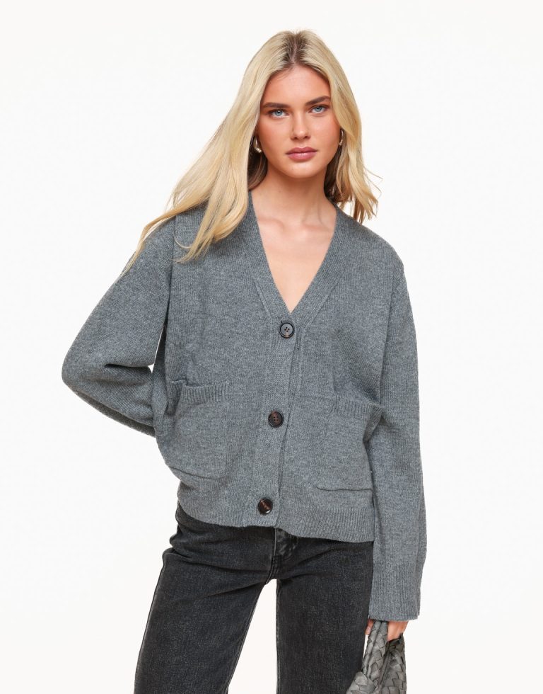 Donkergrijze Gebreide V-hals - Vest | Olivia & Kate