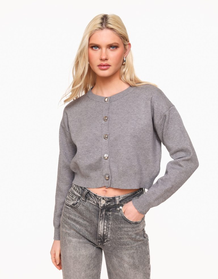 Grijze Gebreide Zilveren Knopen - Vest | Olivia & Kate