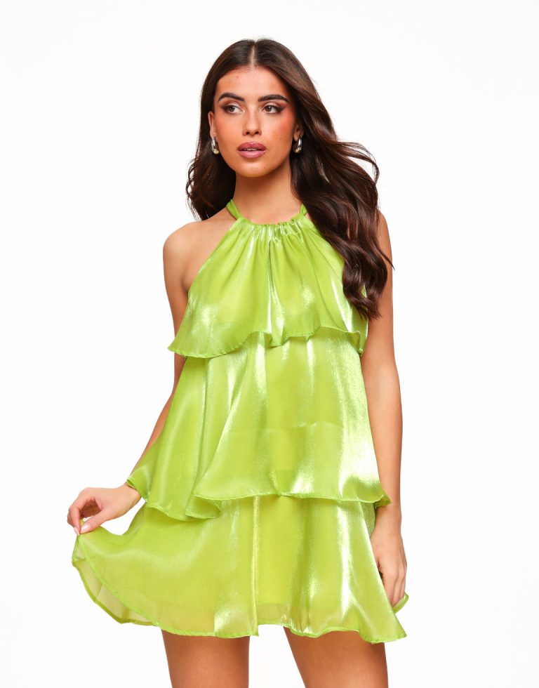 Groene Petite Satijnen Ruffel Halter - Jurk | Olivia & Kate