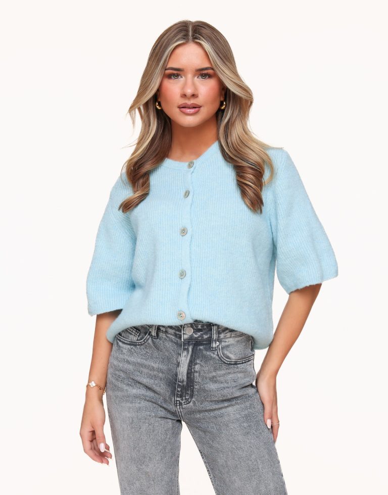 Lichtblauwe Gebreide 3/4 Mouwen - Vest | Olivia & Kate