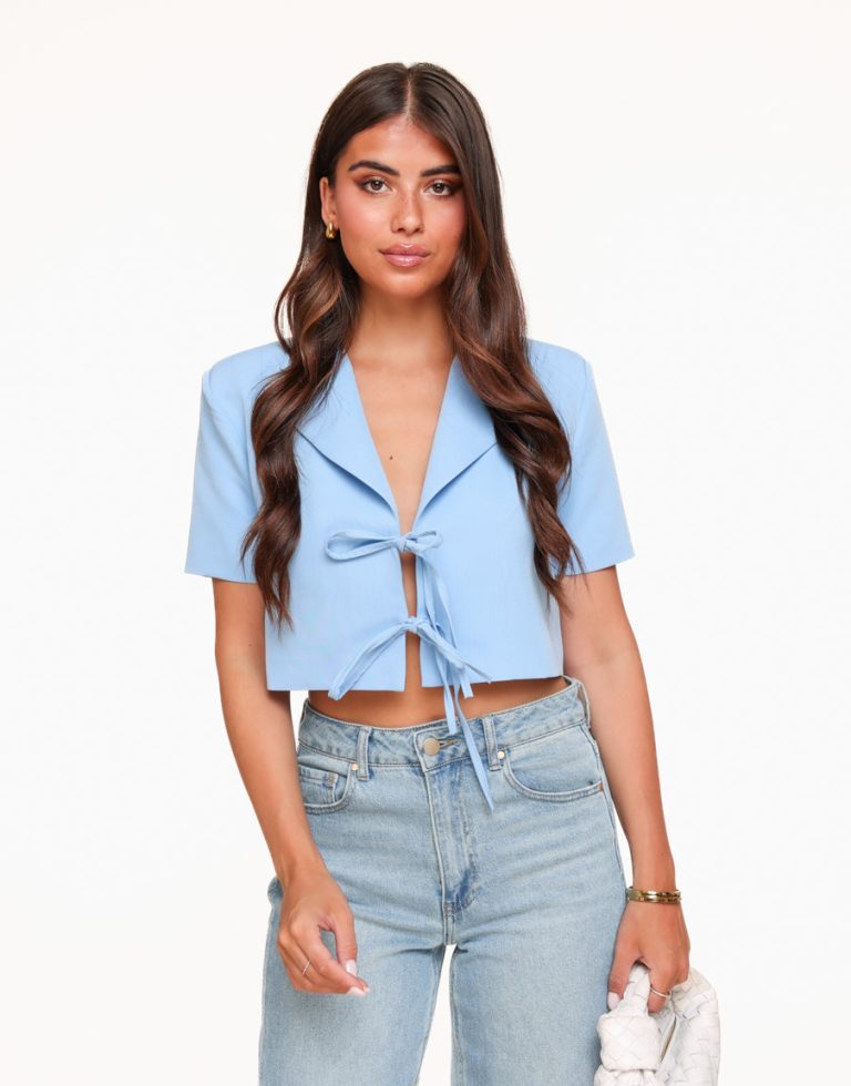 Blauwe Strikjes Cropped - Blazer | Olivia & Kate
