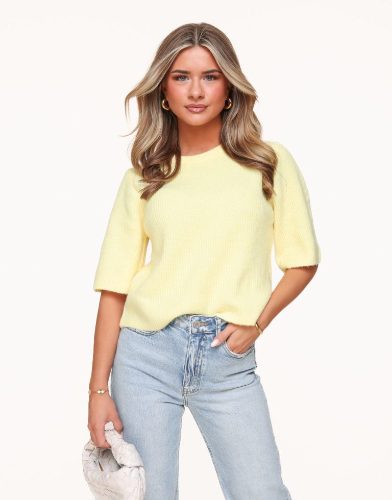 Lichtgele Gebreide 3/4 Mouwen - Top | Olivia & Kate