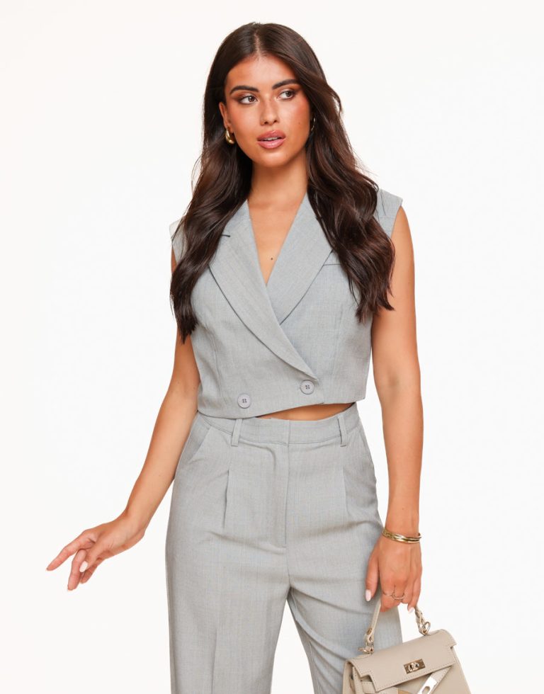 Lichtgrijze Mouwloze Blazer - Gilet | Olivia & Kate