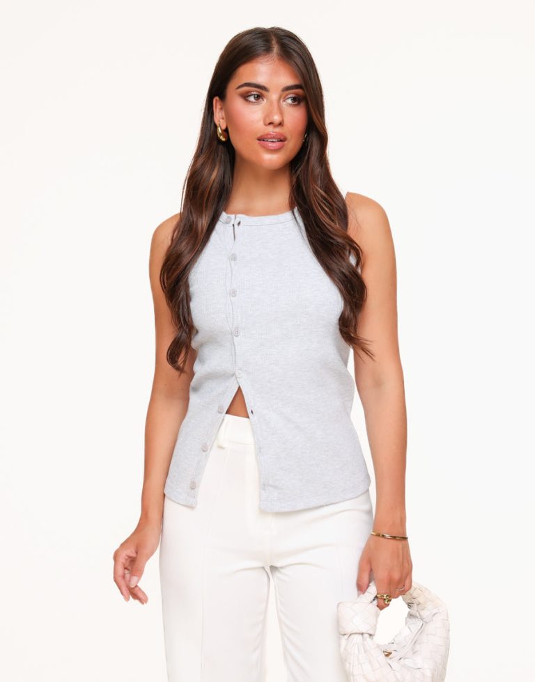 Lichtgrijze Mouwloze Knopen - Top | Olivia & Kate