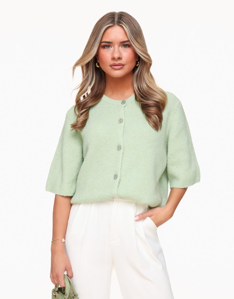 Mintgroene Gebreide 3/4 Mouwen - Vest | Olivia & Kate