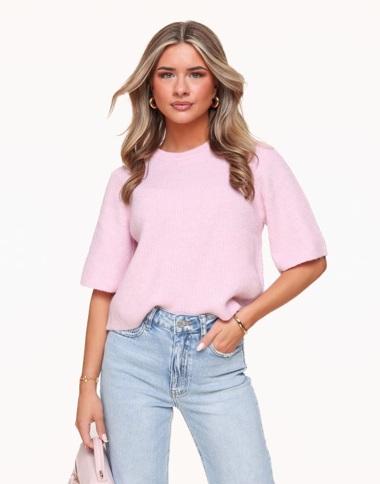 Lichtroze Gebreide 3/4 Mouwen - Top | Olivia & Kate