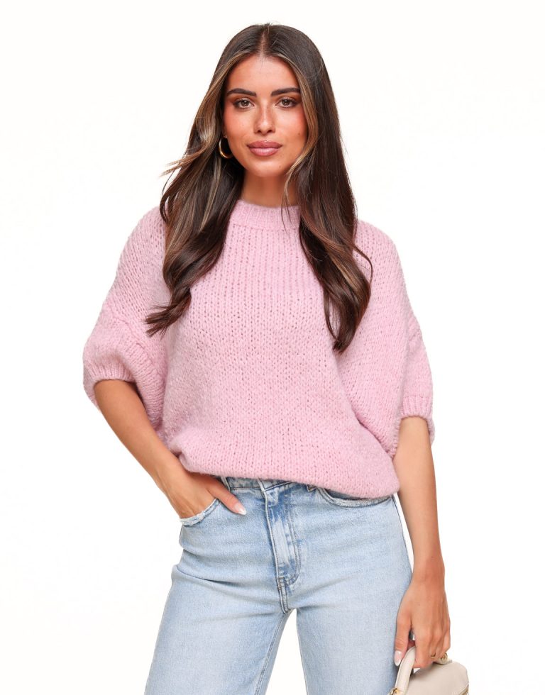 Lichtroze Gebreide Wollen 3/4 Mouwen - Trui | Olivia & Kate