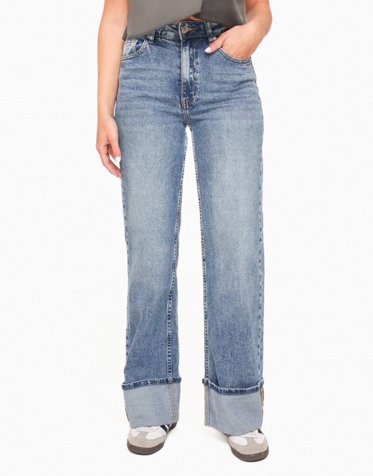 Donkerblauwe Omgeslagen Wijde - Spijkerbroek | Olivia & Kate