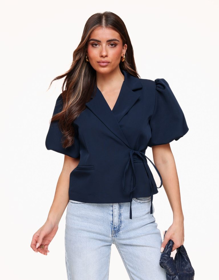 Navy Wikkel Pofmouwen SS - Blazer | Olivia & Kate