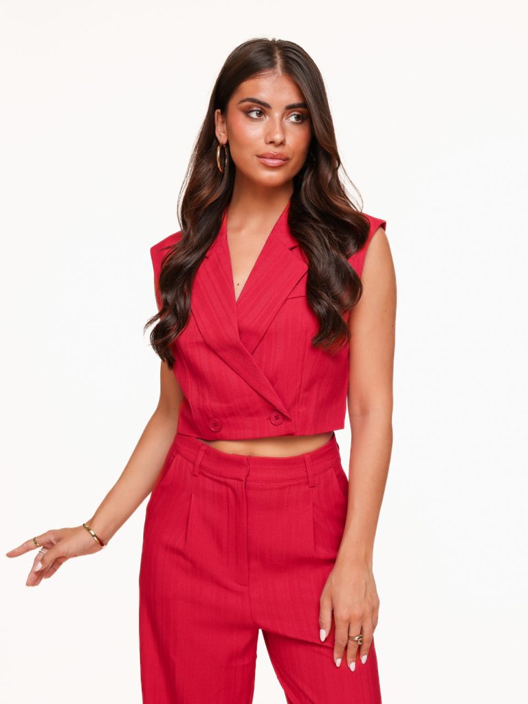 Rode Mouwloze Blazer - Gilet | Olivia & Kate