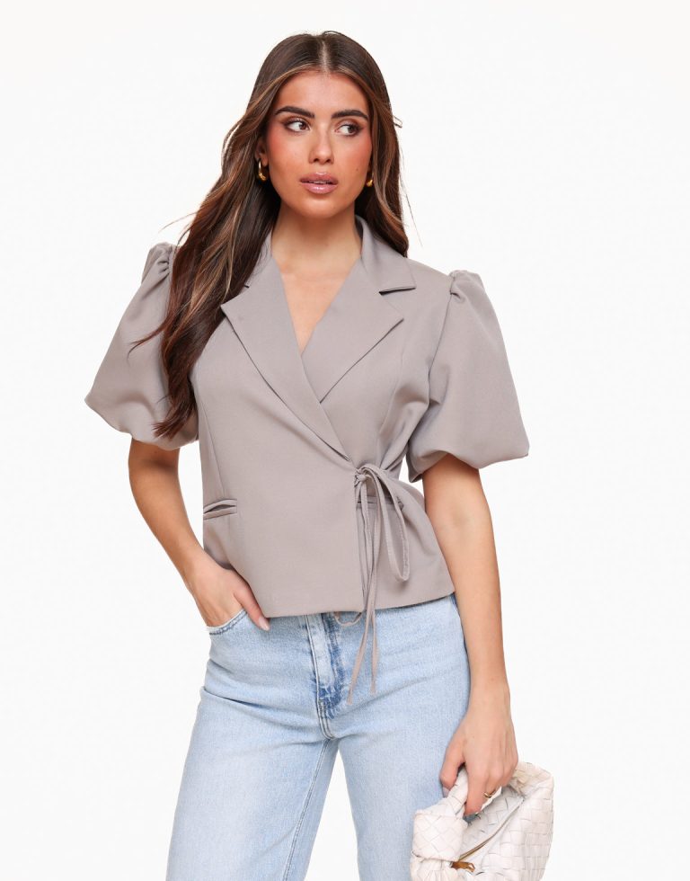 Taupe Wikkel Pofmouwen SS - Blazer | Olivia & Kate