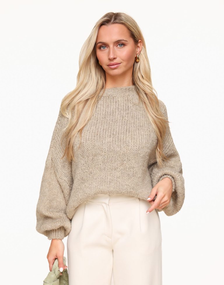 Taupe Wollen Gebreide - Trui | Olivia & Kate