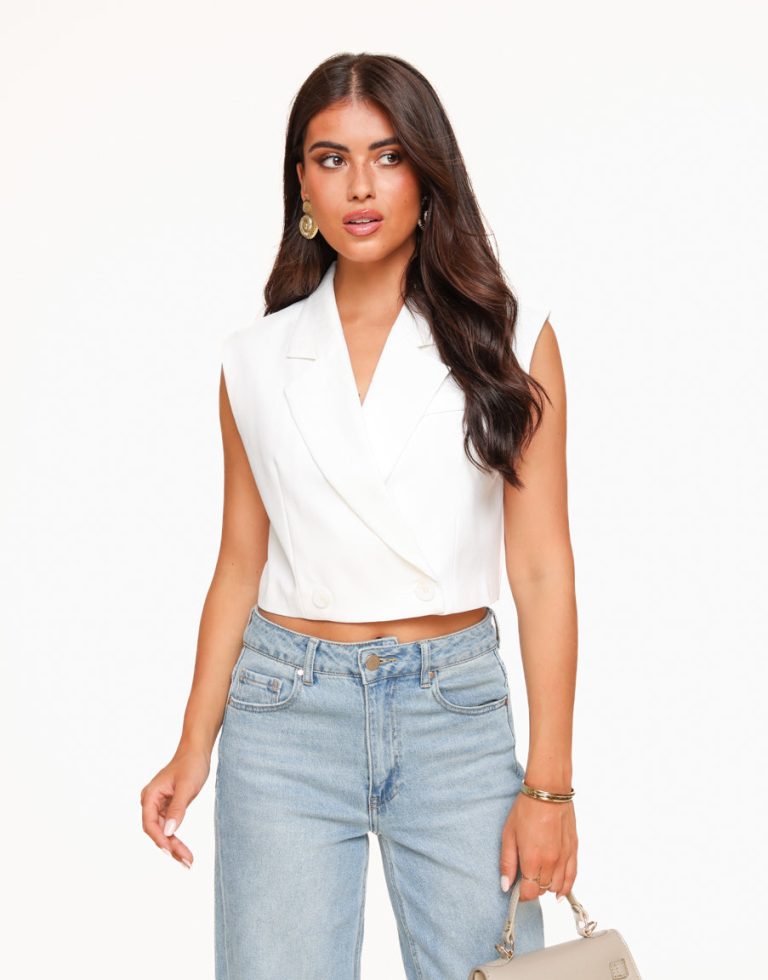 Witte Mouwloze Blazer - Gilet | Olivia & Kate