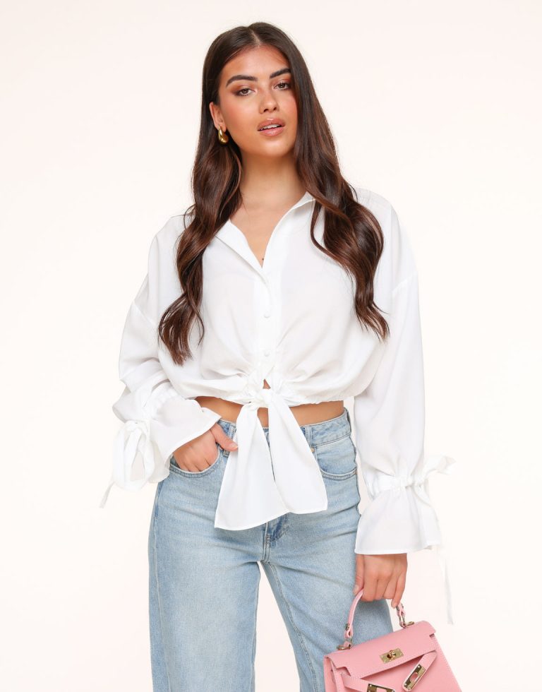 Witte Gestrikte Cropped - Blouse | Olivia & Kate