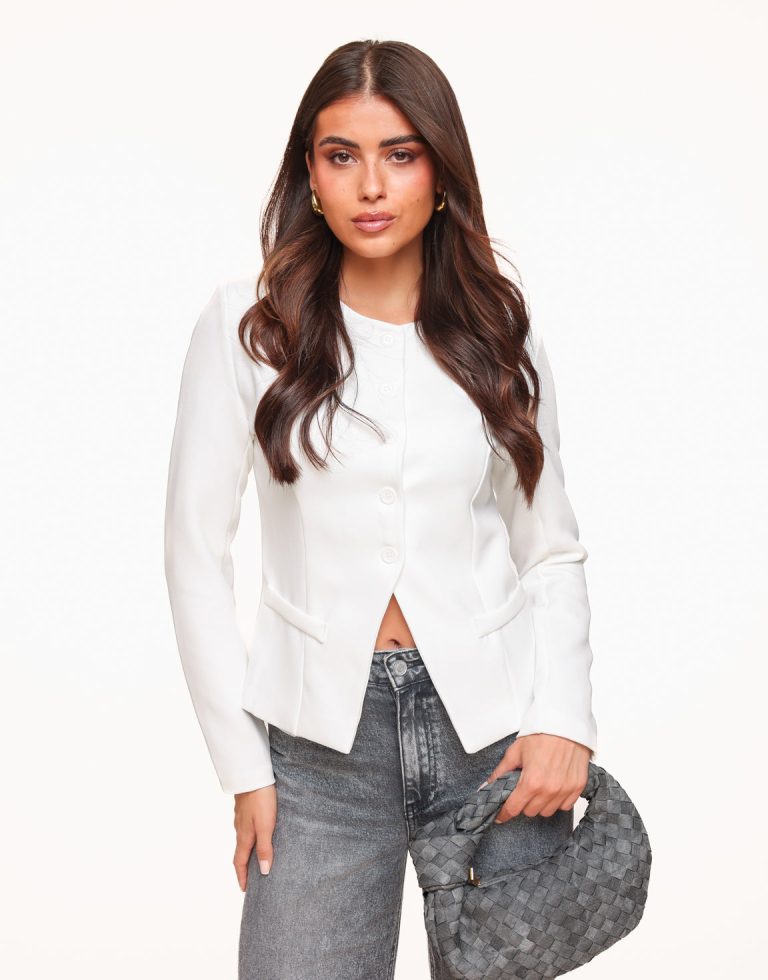 Witte F/W Edit Hoge Knopen LS - Top | Olivia & Kate