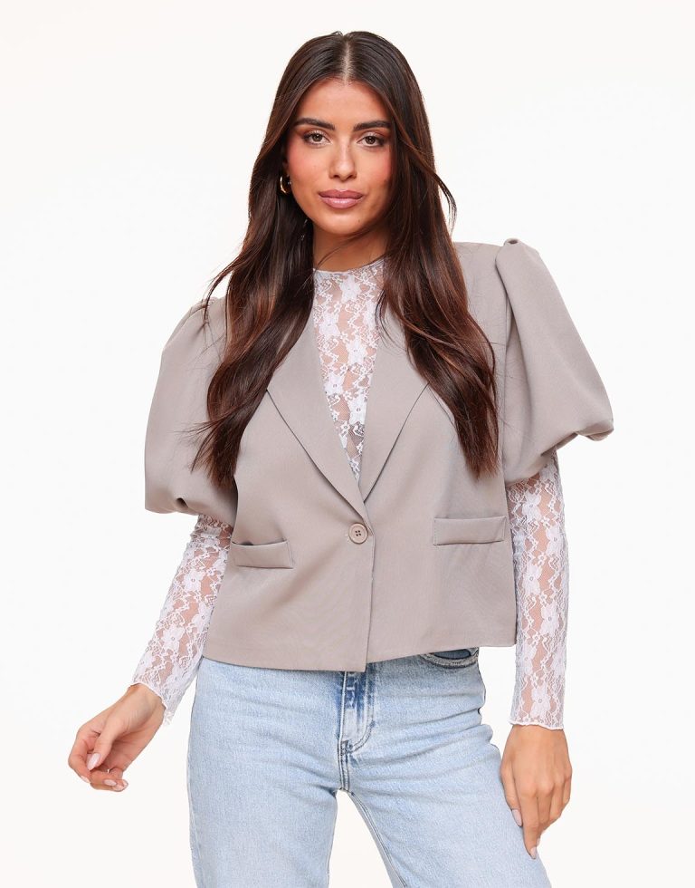 Taupe Pofmouwen SS - Blazer | Olivia & Kate
