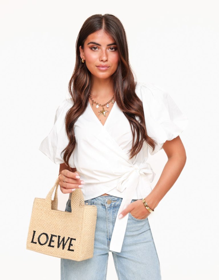 Witte Korte Pofmouwen Wikkel - Top | Olivia & Kate