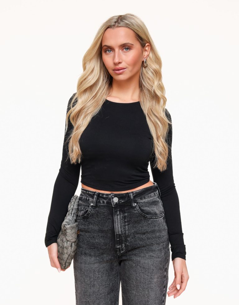 Zwarte Basic LS Cropped - Top | Olivia & Kate