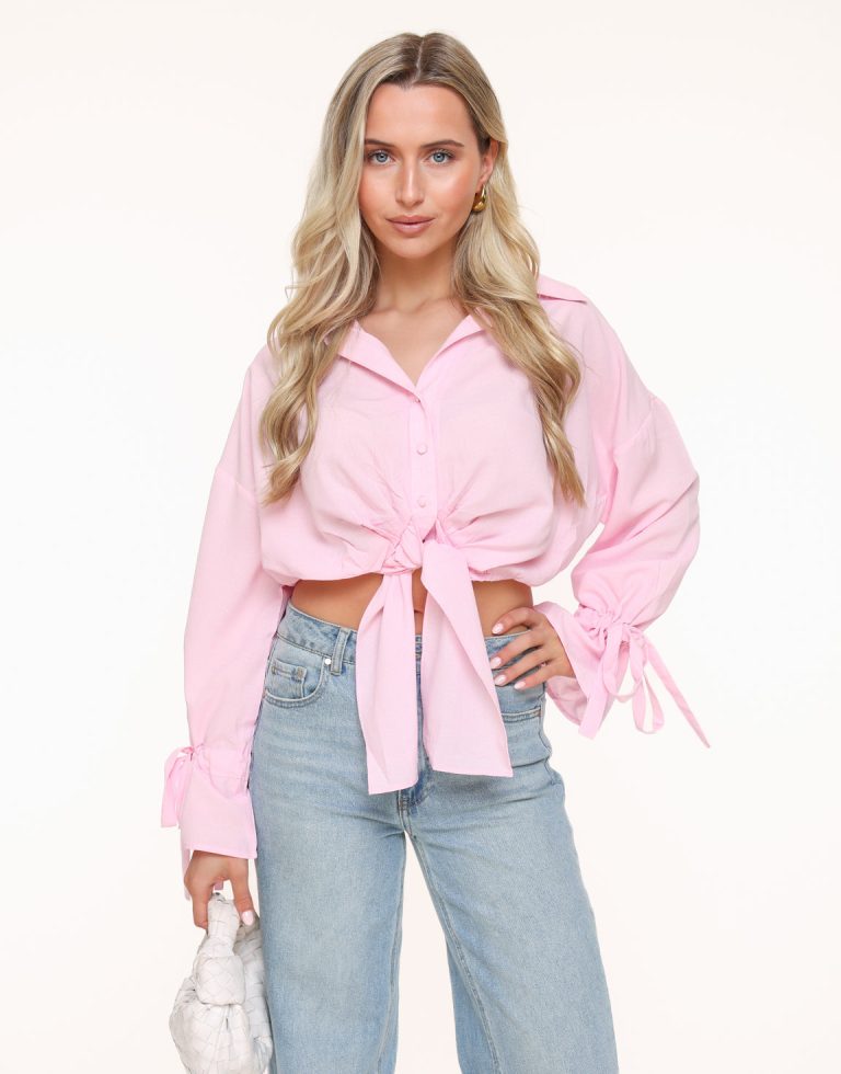 Lichtroze Gestrikte Cropped - Blouse | Olivia & Kate