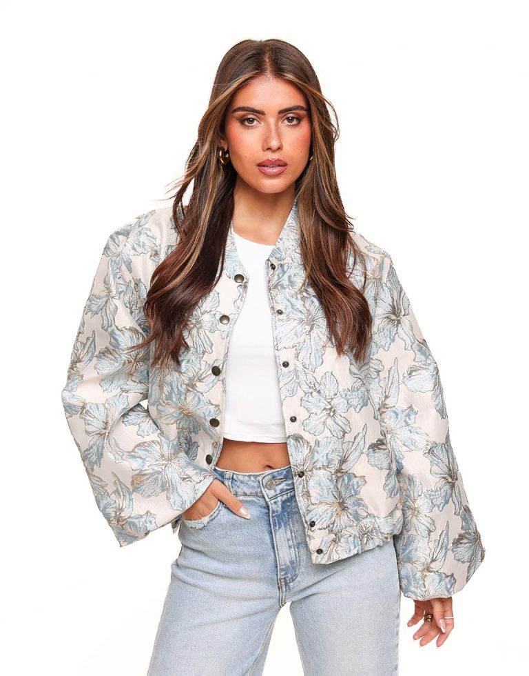 Lichtblauwe Bloemen Bomber - Jasje | Olivia & Kate