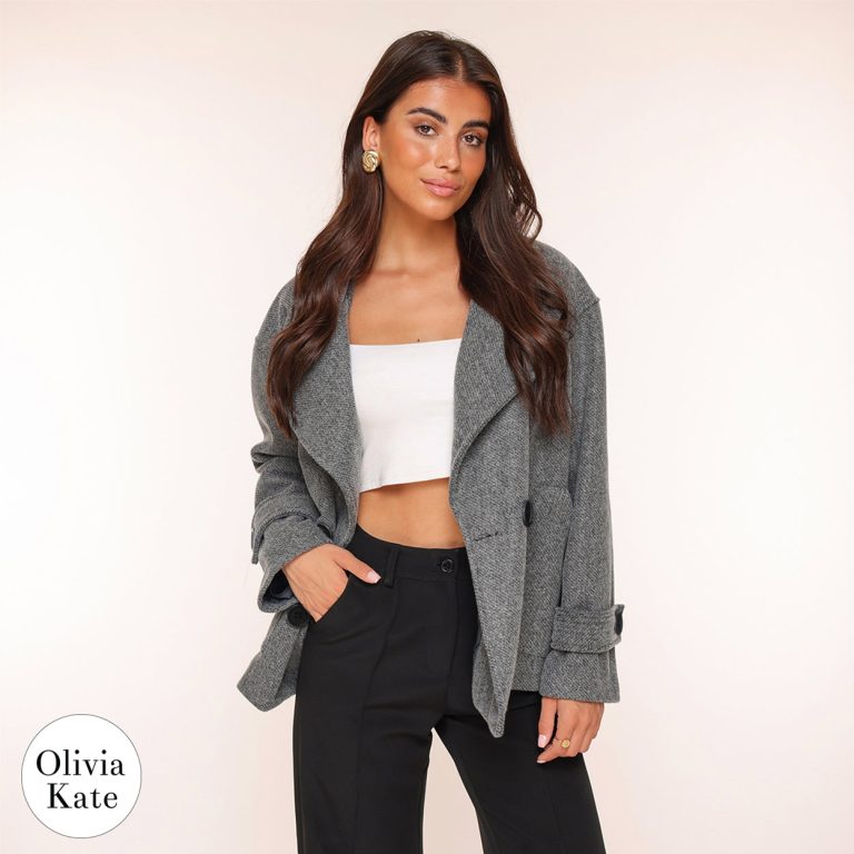 Donkergrijze Korte Basic Oversized - Jas | Olivia & Kate