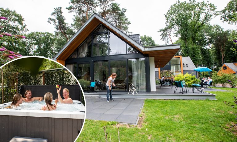 Modern ingerichte villa voor 6 personen met bubbelbad op een vakantiepark.