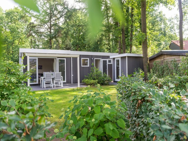 Stijlvolle 4 persoons vakantiewoning met veranda op een vakantiepark in de Veluwe.