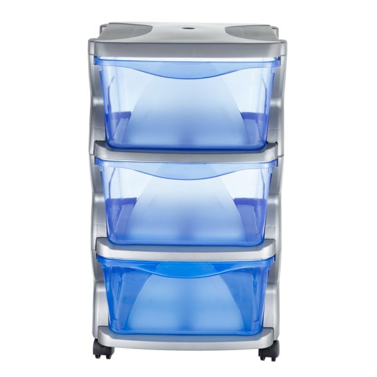 Bama Insieme Ladesysteem met Wieltjes 3 Laden 36x40x62 cm Zilver/Blauw/Transparant | Kopen bij Flickmyhouse