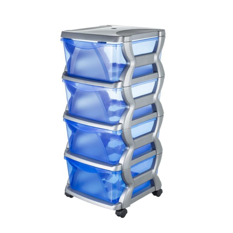 Bama Insieme Ladesysteem met Wieltjes 4 Laden 36x40x80 cm Zilver/Blauw/Transparant | Kopen bij Flickmyhouse