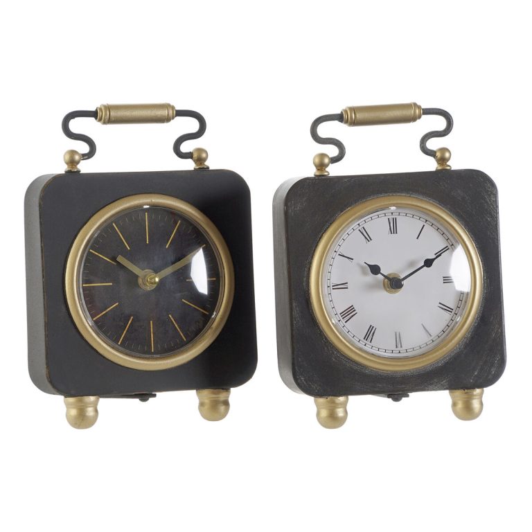 Tafelklok DKD Home Decor Zwart Gouden Zilverkleurig (2 Stuks)