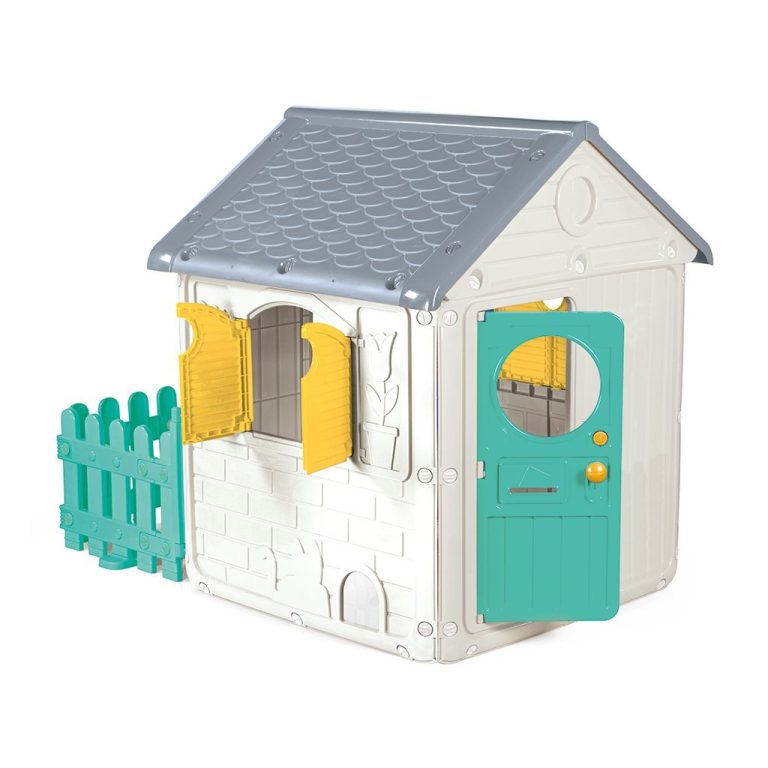 Dolu Speelhuis met Tuinhek & Deurbel Wit/Groen/Grijs/Geel 122.5x156x104cm | Kopen bij Flickmyhouse