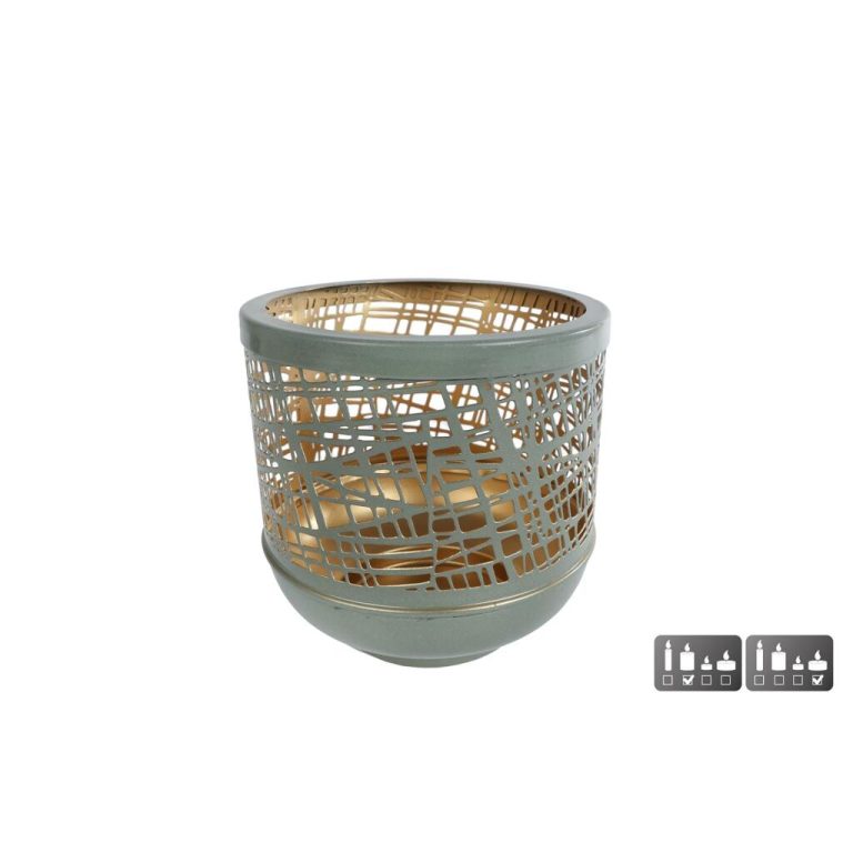 Metalen Windlicht Heidi 14x14x14 cm Salie Groen/Goud | Kopen bij Flickmyhouse