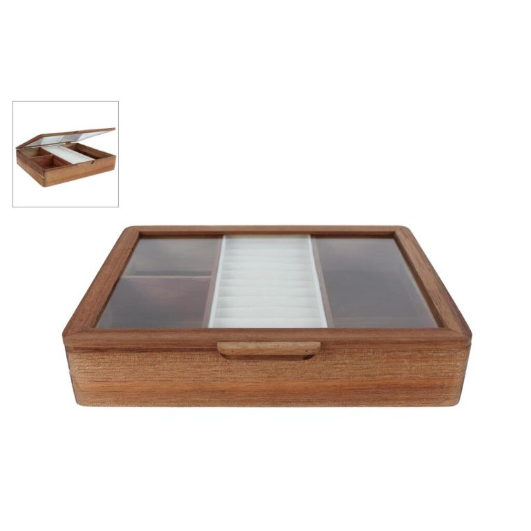 Acasiahouten Sieradendoos 19x19x22 cm Naturel | Kopen bij Flickmyhouse