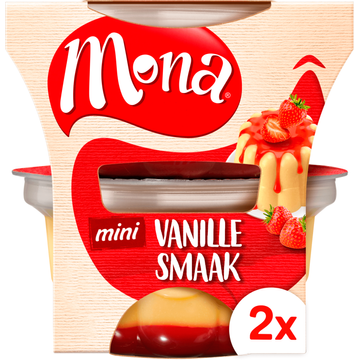 Mona Mini Vanillesmaak Pudding met Aardbeiensaus bij Jumbo | Flickmyhouse