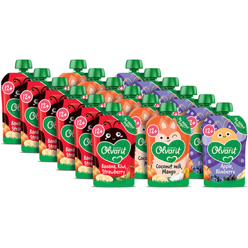 Olvarit Variatiemenu 3 Smaken Knijpfruit 12+ Maanden 18 x 100 g bij Jumbo | Flickmyhouse