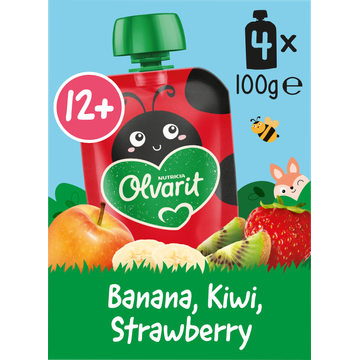 Olvarit Knijpfruit Banaan Kiwi Aardbei 12+ Maanden 4 x 100 g bij Jumbo | Flickmyhouse