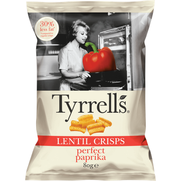 Tyrrells lentil crisps paprika 80 g Aanbieding bij Jumbo | 1+1 gratis | Flickmyhouse