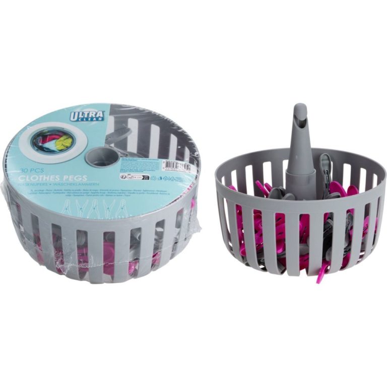 Ultra Clean Wasknijpermand + 30 Knijpers Grijs/Roze | Kopen bij Flickmyhouse