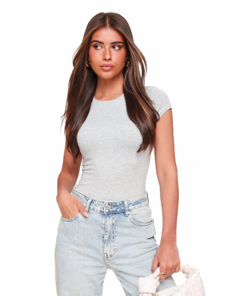 Lichtgrijze Basic SS - Top | Olivia & Kate